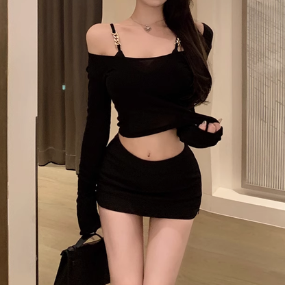 Mesh Blouse T-Shirt Slim Camisole Two-Piece Set