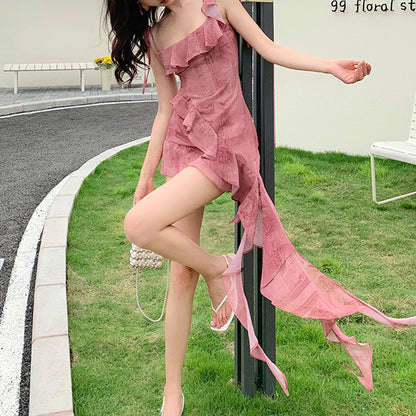 Mermaid Ji Ruffled Irregular Ribbon Dress