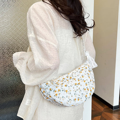 Lace Floral Zipper Dumpling Crossbody Bag