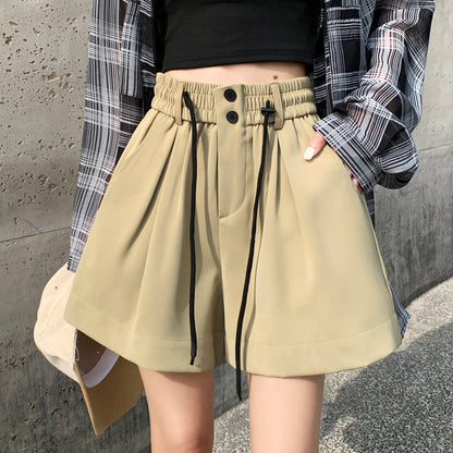 Drawstring Elastic Waist Wide Leg Suit Shorts