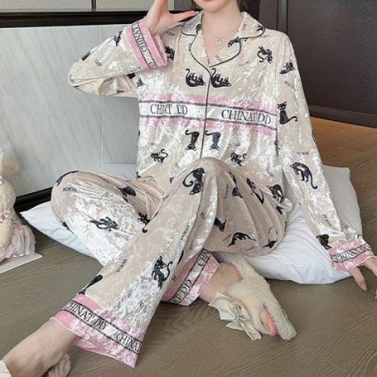 Velvet Light Luxury Home Long-Sleeved Pajamas Set