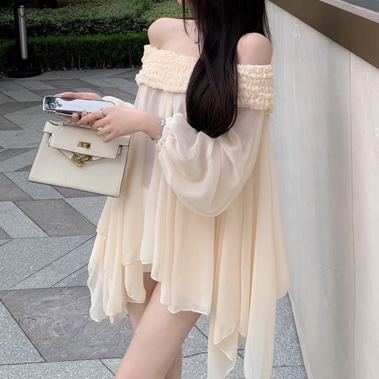 Off-Shoulder Irregular Chiffon Loose A-Line Top