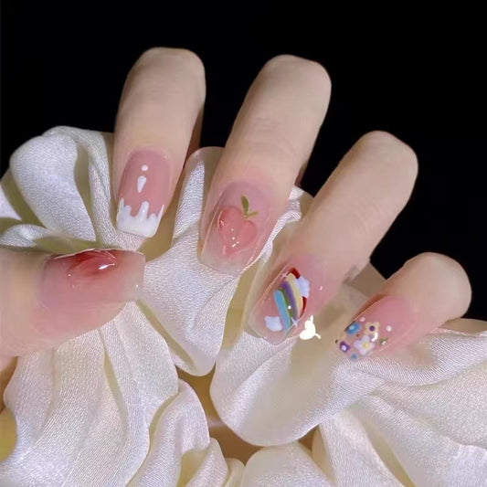 Sweet Rainbow Peach Short Nail Art