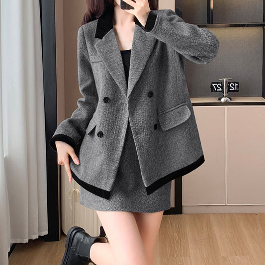 Loose Long Sleeve Suit Jacket Slim Skirt Set