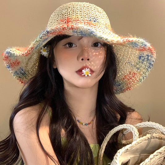 Gradient Rainbow Woven Sun Protection Straw Hat