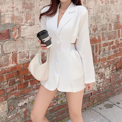 Open Waist Long Sleeves Blazer Collar Dress