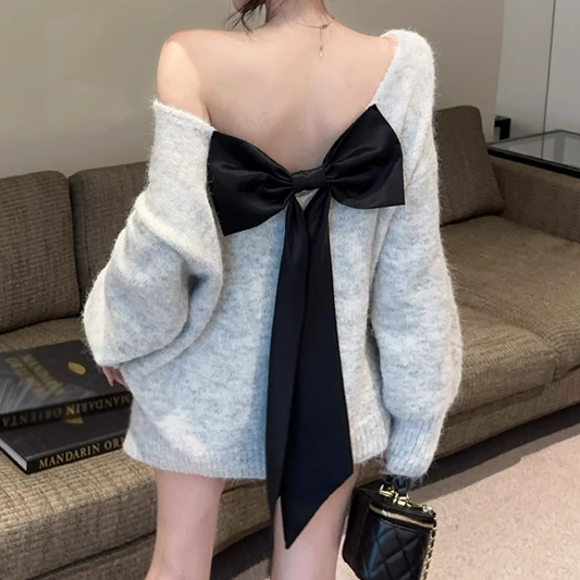 Back Bow Backless Loose Lazy Knitted Sweater