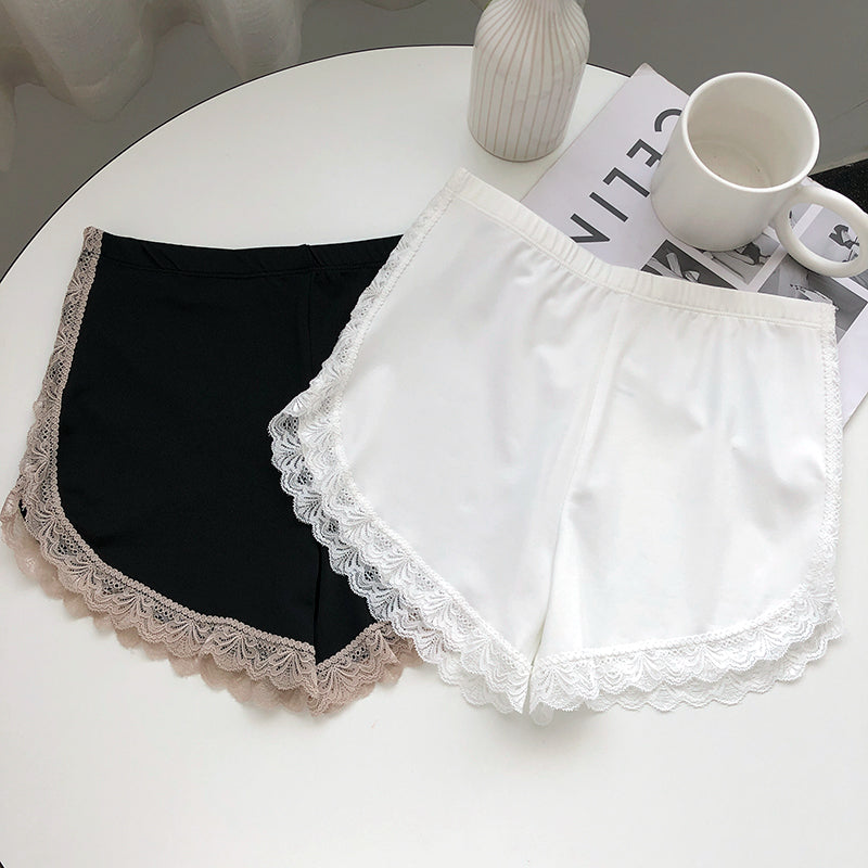 Lace Edge Mid-Waist Elastic Thin Safety Pants Shorts