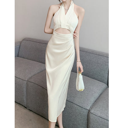 Satin Halter Sleeveless Open-Waist Slim Dress