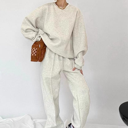 Round Neck Loose Sweater Trousers Sports Set