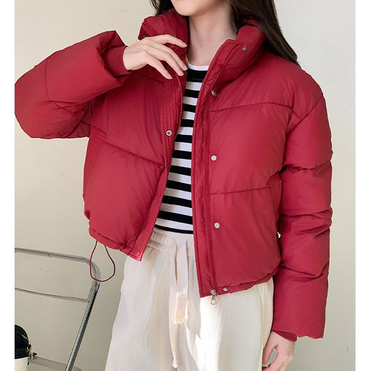 Solid Color Stand-Up Collar Short Warm Down Jacket