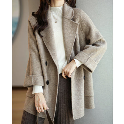 Woolen Pocket Loose Pattern Suit Coat Top