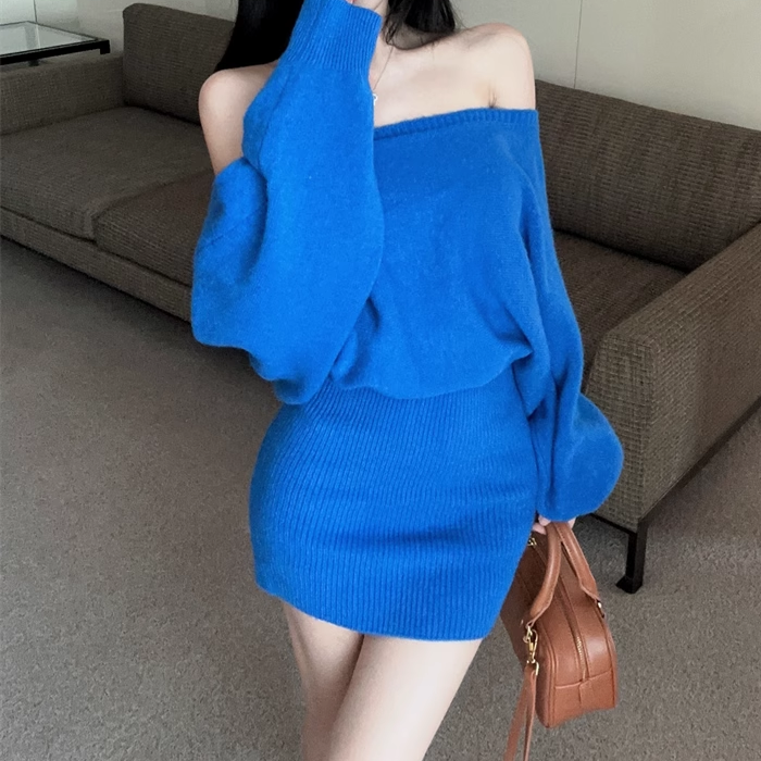 Off-Shoulder Stretch Knit Sweater Dress