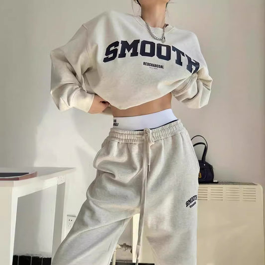 Letter Loose Round Neck Sports Two-Piece Suit