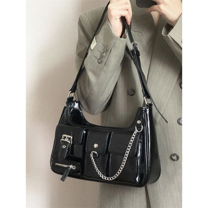 Chain Belt Cool Black Shoulder Tote Bag