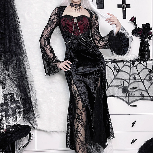 Halloween Vampire Lace Fishtail Black Dress