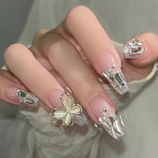 Butterfly Diamond Pointed Long Wearable Nail Art