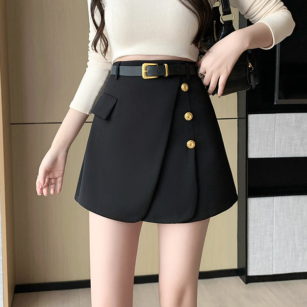 High-Waisted Buttoned Irregular A-Line Skirt