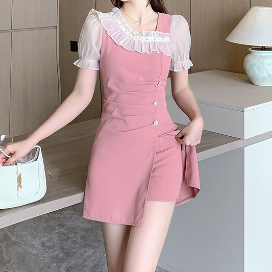 Ruffle Short Sleeve Waist Dress Shorts Set