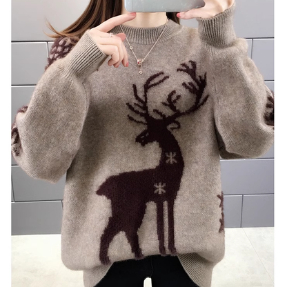 Round Neck Elk Loose Sweater