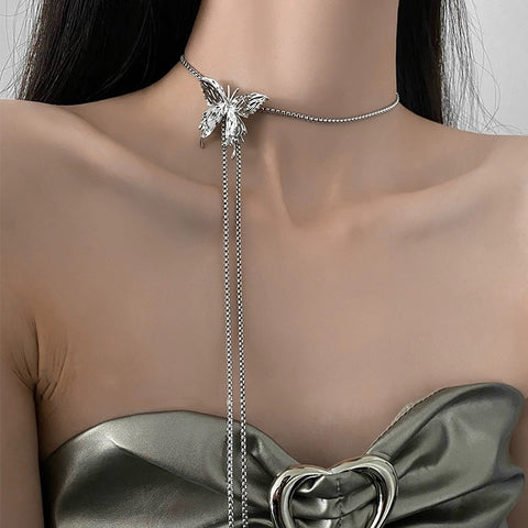 Butterfly Tassel Adjustable Titanium Steel Necklace