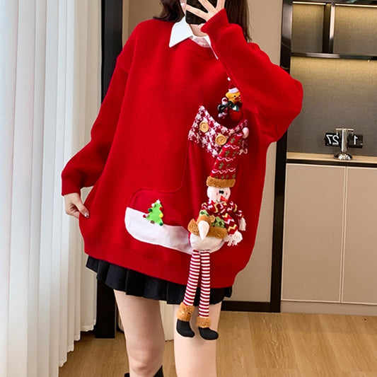 Christmas Snowman Round Neck Loose Sweater