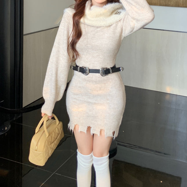 Lantern Long Sleeve Dress Off-Shoulder Sweater