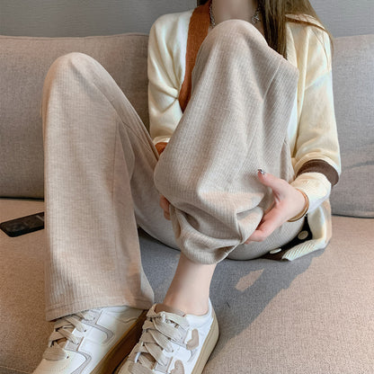 Wide-Leg Pants High Waist Straight Cashmere Trousers