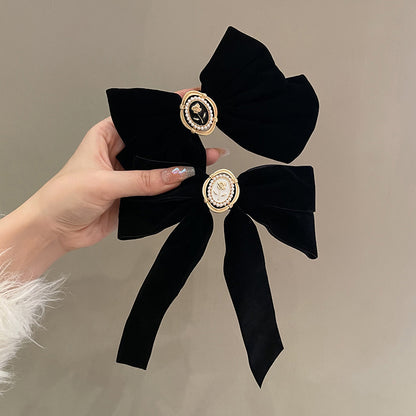 Black Velvet Bow Clip Rose Flower Hair Accessories