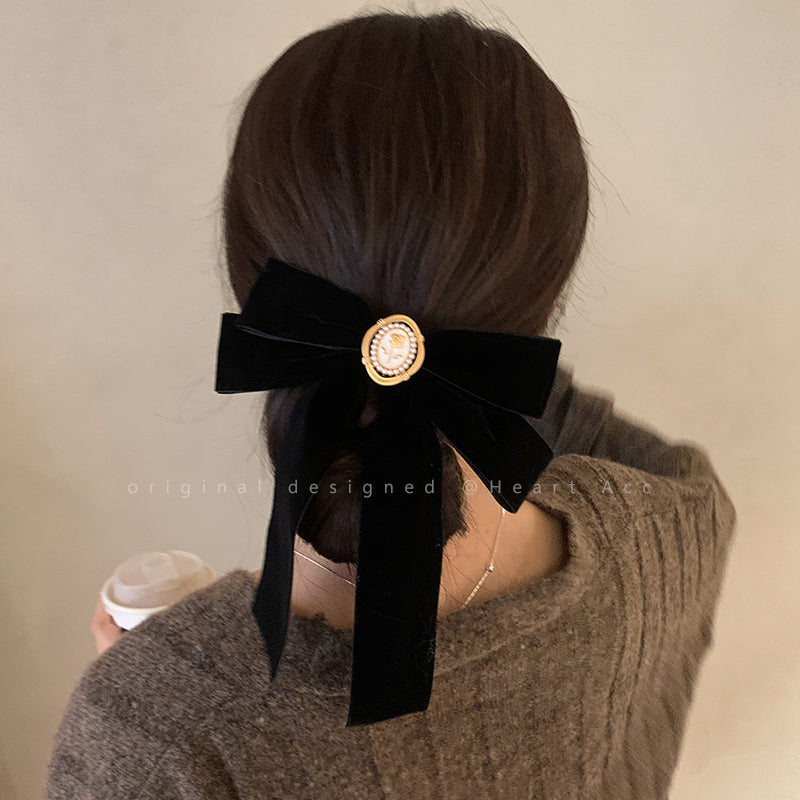 Black Velvet Bow Clip Rose Flower Hair Accessories