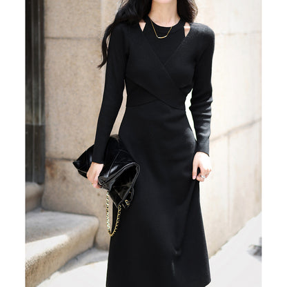 Long-Sleeved Knitted Crossover Bodycon Dress