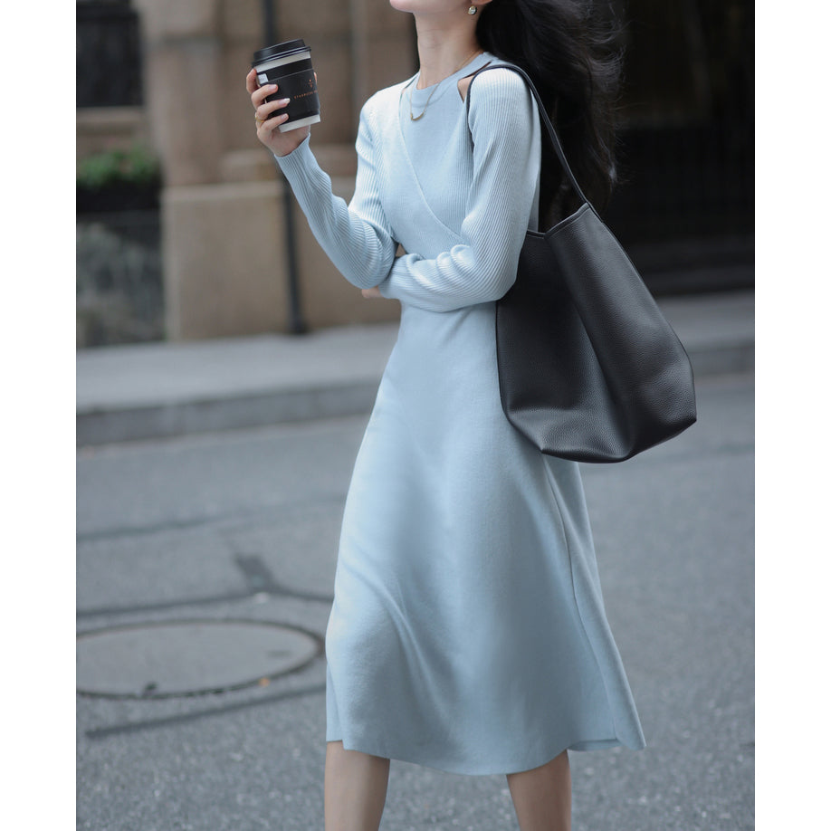 Long-Sleeved Knitted Crossover Bodycon Dress