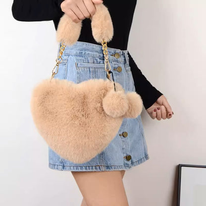 Plush Peach Heart Love Handbag Heart-Shaped Crossbody Bag