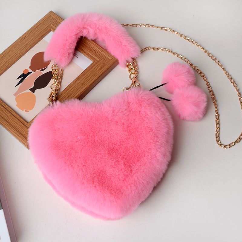 Plush Peach Heart Love Handbag Heart-Shaped Crossbody Bag