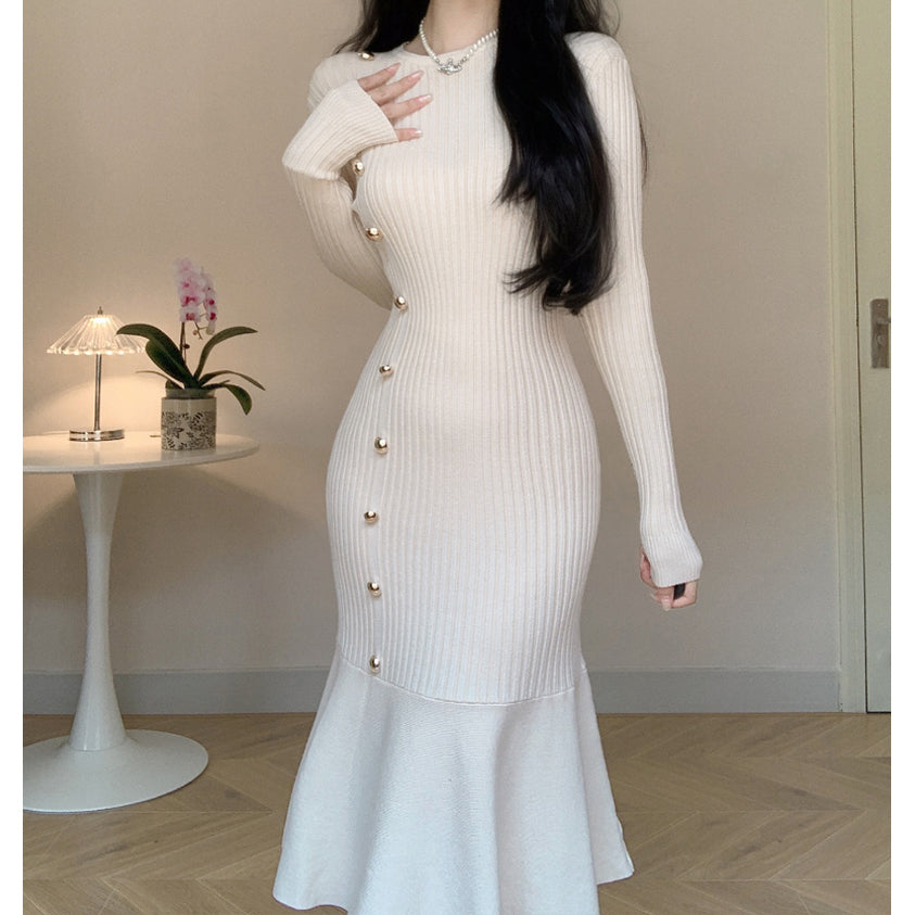 Knitted Bodycon High-Waisted Fishtail Wrap Hip Dress