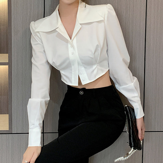 Irregular Shirt Commuter Long Sleeve Crop Top