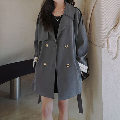 Double Breasted Trench Long Sleeve Suit Collar Coat