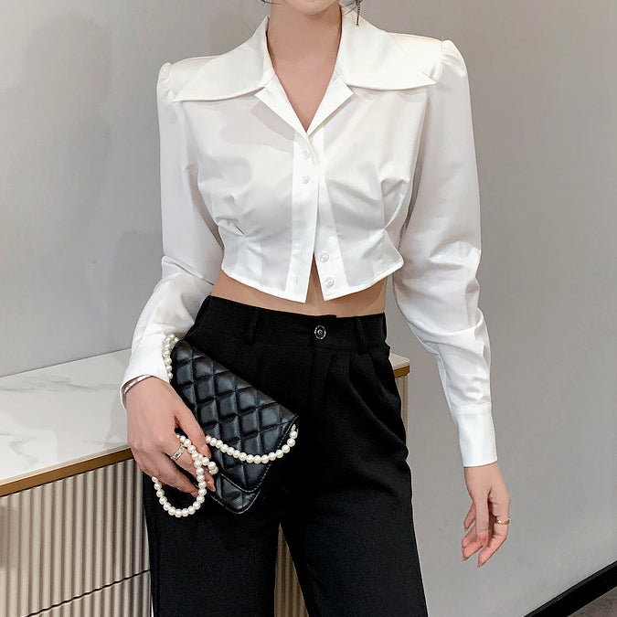 Irregular Shirt Commuter Long Sleeve Crop Top