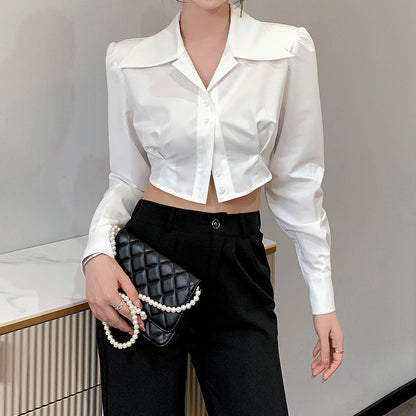 Irregular Shirt Commuter Long Sleeve Crop Top