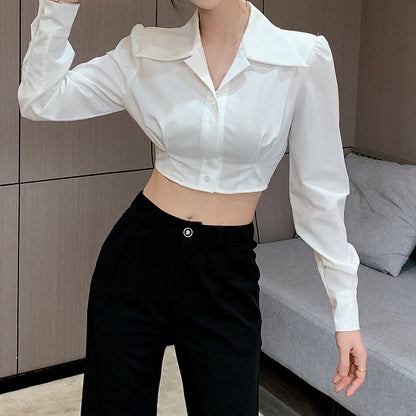 Irregular Shirt Commuter Long Sleeve Crop Top