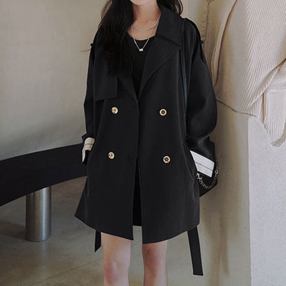 Double Breasted Trench Long Sleeve Suit Collar Coat