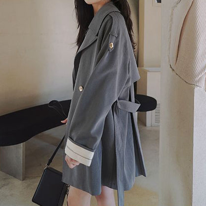 Double Breasted Trench Long Sleeve Suit Collar Coat