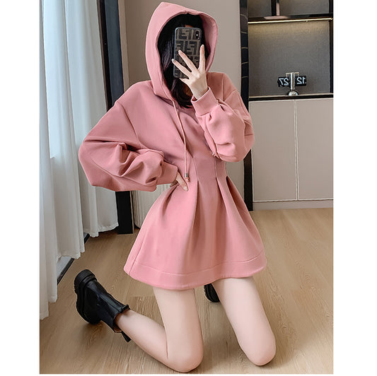 Long Sleeve Hooded Waist Sweatshirt Dress