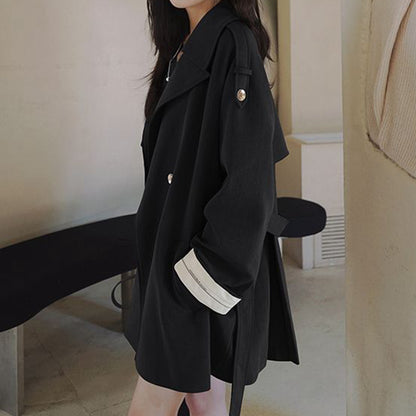 Double Breasted Trench Long Sleeve Suit Collar Coat