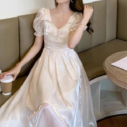 70% Solid Color Temperament Bubble Short-Sleeved Dress