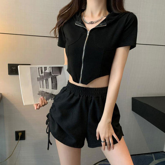 Black Fashionable Set Short Sleeve Shorts