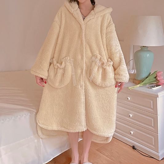 Coral Fleece Pajamas Hooded Home Clothes Robe Set