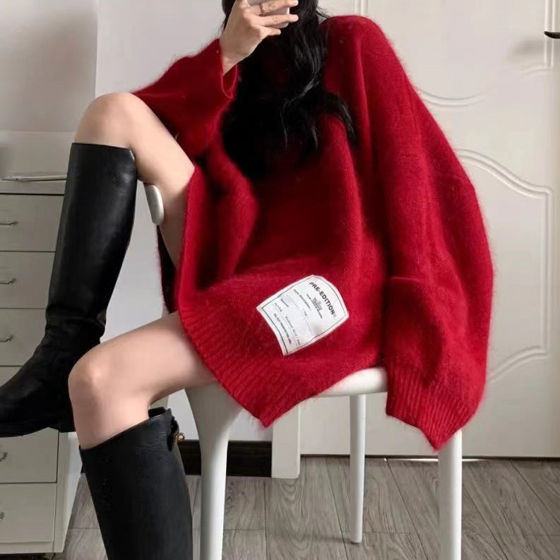 Hooded Loose Red Long Sleeve Christmas Sweater