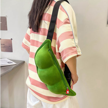 Fluffy Edamame Zipper Casual Shoulder Chest Bag