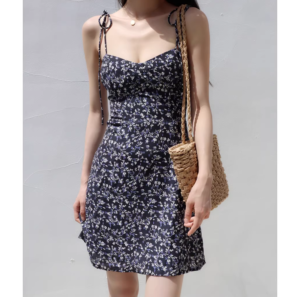 Low Cut Lace-Up Beach Floral Slip Dress